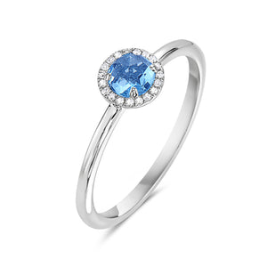 14k White Gold Diamond and Blue Topaz Ring