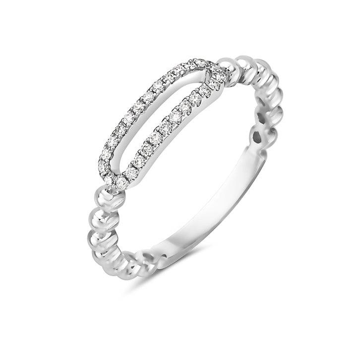 14k White Gold Open Rectangle Diamond Ring with Beaded Shank