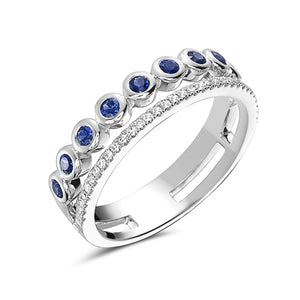 Ladies 14k White Gold Sapphire and Diamond Ring with 10 Sapphires and 33 Round Diamonds