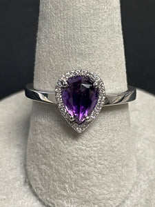 One Ladies 14k White Gold Amethyst and Diamond Ring