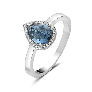 Ladies 14k White Gold London Blue Topaz and Diamond Ring