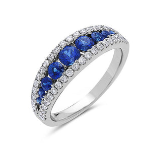 Ladies 14k White Gold Sapphire and Diamond Ring with 9 Sapphires and 44 Round Diamonds
