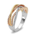 18k White, Yellow & Rose Gold Twisted Diamond Ring