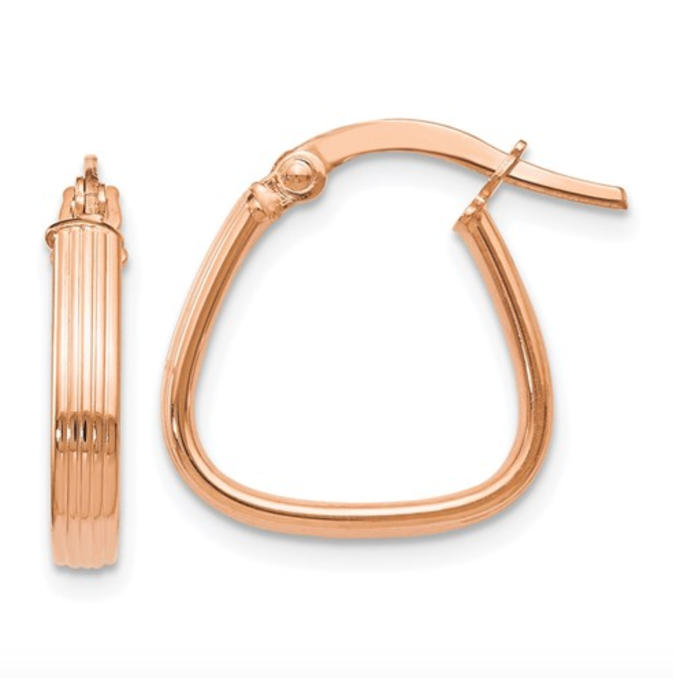14k Rose Gold Triangular Polished and Textured Hoop Earrings