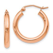 Load image into Gallery viewer, 14k Rose Gold 3mm Polished Hoop Earrings
