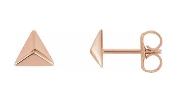 14k Rose Gold 3D Pyramid Post Earrings