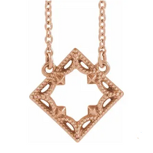 Load image into Gallery viewer, 14k Rose Gold Square Necklace with Vintage Border
