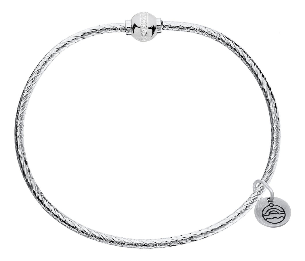Sterling Silver CZ Bead and Patterned Cape Cod Bangle
