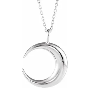 Sterling Silver Domed Crescent Moon Necklace