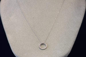14k White Gold Small Circle Diamond Pendant