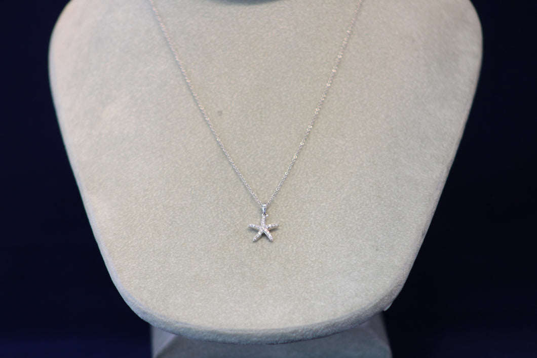 14k White Gold Small Diamond Starfish Pendant