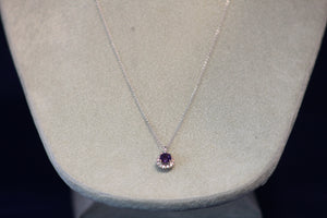 14k White Gold Round Single Halo Pendant with an Amethyst Stone