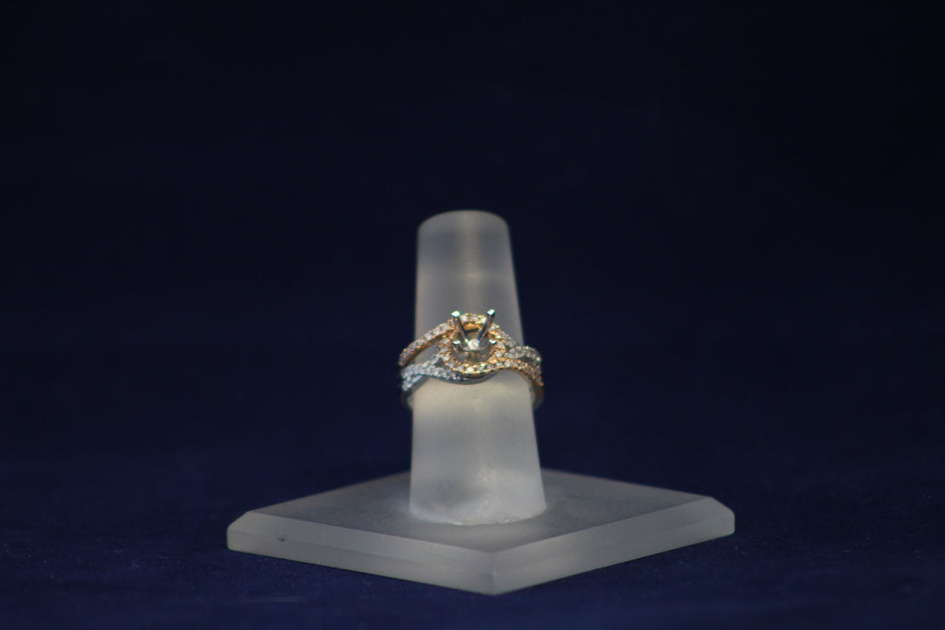14k Two Tone with White and Rose Gold Diamond Halo Engagement Ring