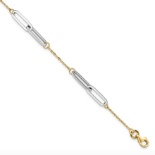 Load image into Gallery viewer, 14k Yellow and White Gold Elongated Rectangle Link Station 7&quot; Bracelet
