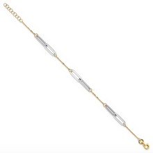 Load image into Gallery viewer, 14k Yellow and White Gold Elongated Rectangle Link Station 7&quot; Bracelet
