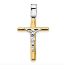 Load image into Gallery viewer, 14k Two-Tone Yellow and White Gold Polished Crucifix Cross Pendant
