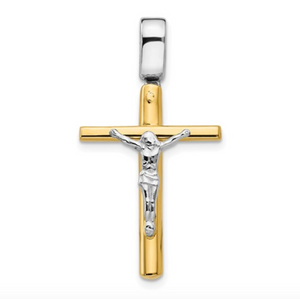 14k Two-Tone Yellow and White Gold Polished Crucifix Cross Pendant
