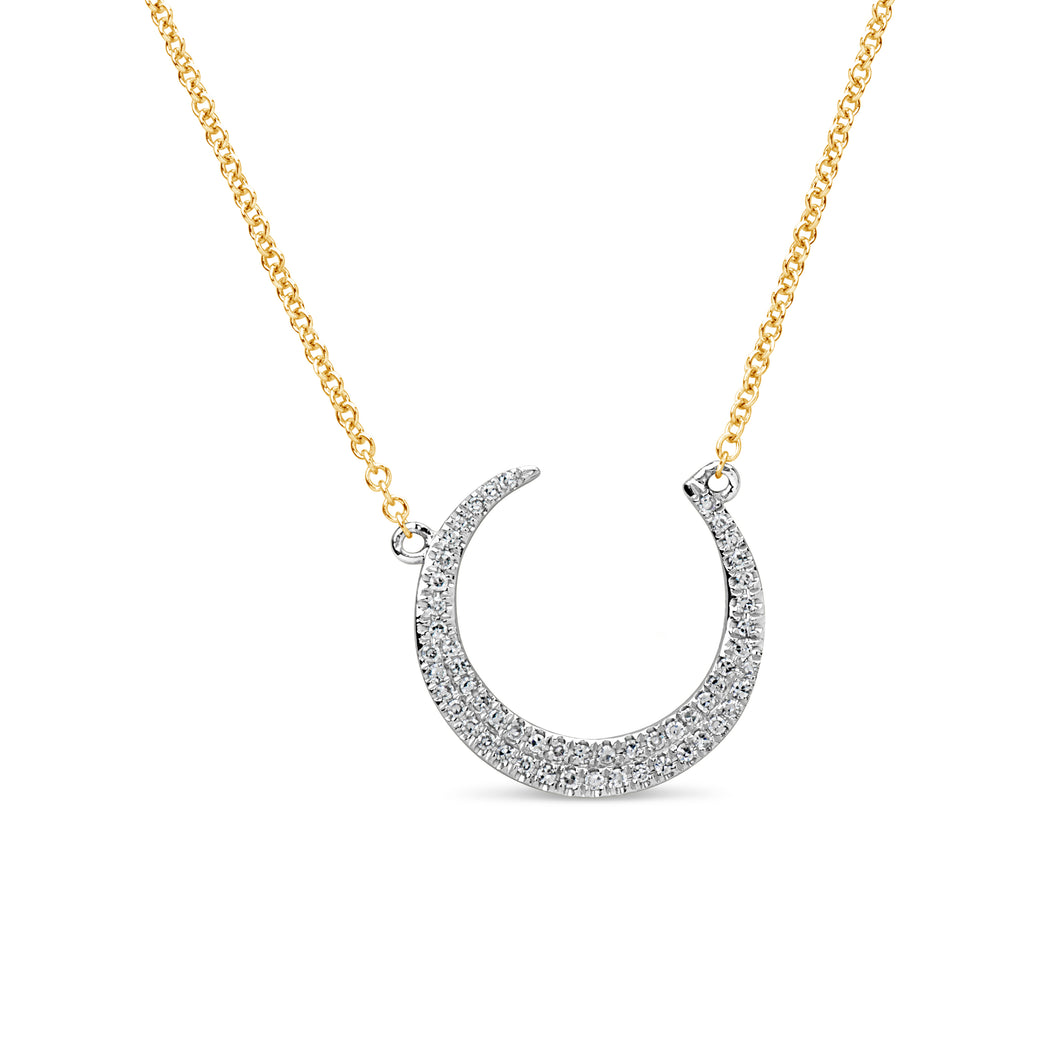 14k White and Yellow Gold Crescent Shaped Diamond Pendant with Extender