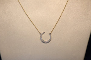 14k White and Yellow Gold Crescent Shaped Diamond Pendant with Extender
