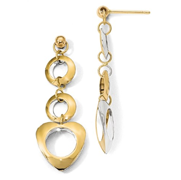 14k Yellow and White Gold Polished Circle and Heart Reversible Earrings