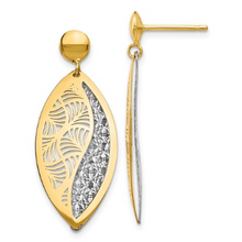 Load image into Gallery viewer, 14k Yellow and White Gold Polished and Diamond Cut Teardrop Dangle Earrings
