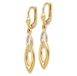 14k Yellow Gold with White Rhodium Diamond-Cut Leverback Earrings