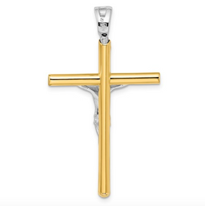 14k Two-Tone Yellow and White Gold Crucifix Cross Pendant