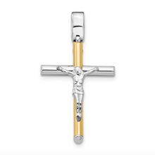 Load image into Gallery viewer, 14k Yellow and White Gold Polished Crucifix Pendant
