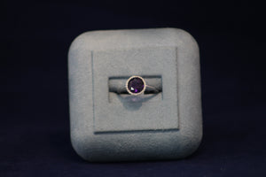 14k White Gold Round Purple Amethyst and Diamond Ring