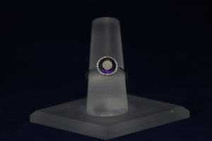 14k White Gold Round Purple Amethyst and Diamond Ring