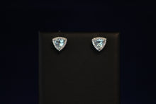 Load image into Gallery viewer, 14k White Gold Trillion Shaped Aquamarine and Diamond Earrings
