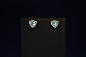 14k White Gold Trillion Shaped Aquamarine and Diamond Earrings