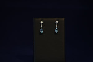 14k White Gold Aquamarine and Diamond Drop Earrings