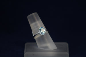 14k White Gold Oval Shaped Aquamarine and Diamond Ring