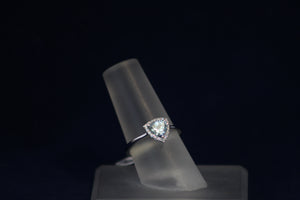 14k White Gold Trillion Shaped Aquamarine and Diamond Ring