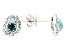 Load image into Gallery viewer, 14k White Gold Blue Topaz and Diamond Bean Shaped Earrings
