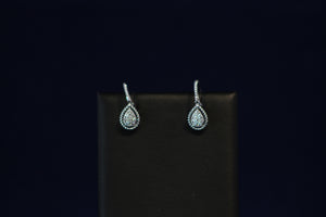 14k White Gold Pear Shaped Diamond Cluster Dangle Earrings