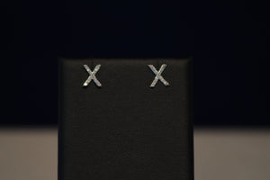 14k White Gold Diamond "X" Earrings