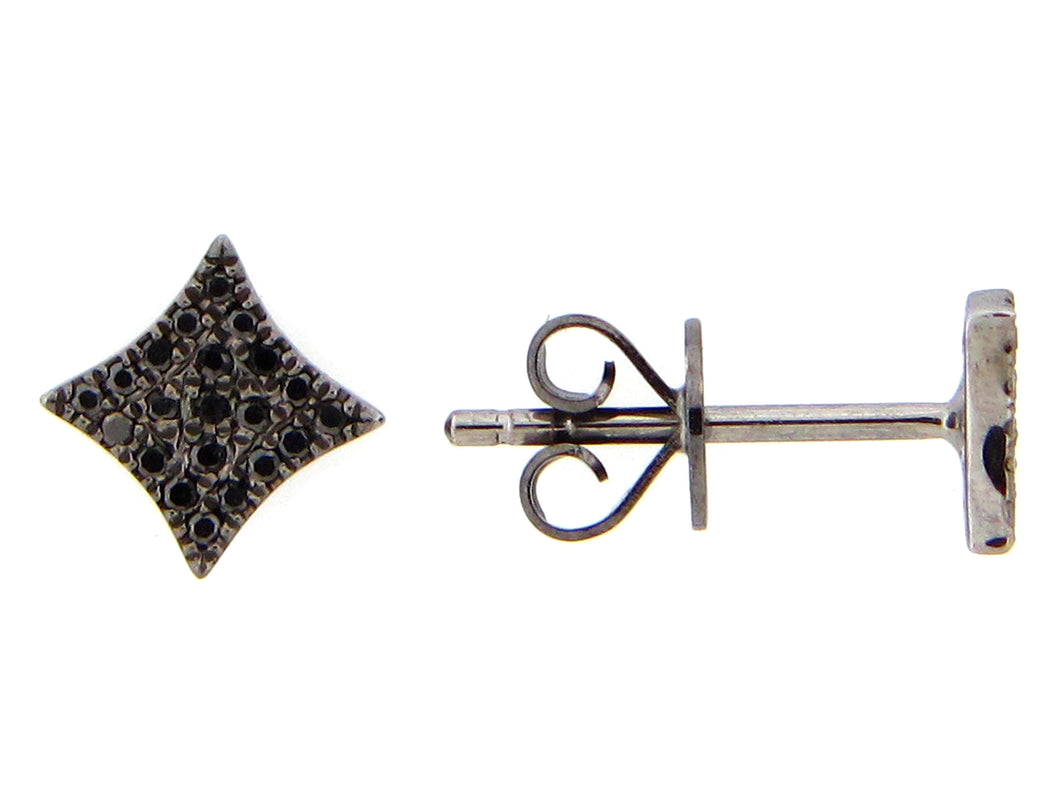 14k White Gold with Black Finish Square Diamond Cluster Shaped Earrings