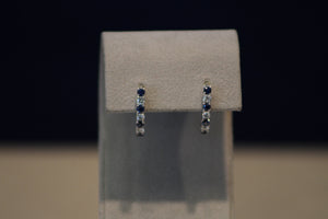 14k White Gold Alternating Sapphire and Diamond Hoop Earrings
