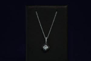 14k White Gold Diamond Cluster Pendant with Black Diamond Halo