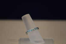 Load image into Gallery viewer, 14k White Gold Alternating Round Diamond and Princess Cut Emerald Channel Set Band
