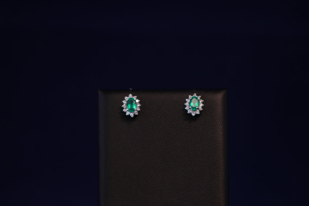 14k White Gold Emerald and Diamond Earrings