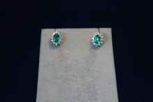 Load image into Gallery viewer, 14k White Gold Emerald and Diamond Earrings
