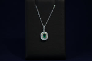 14k White Gold Oval Emerald and Two Tone Diamond Pendant