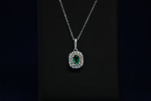 Load image into Gallery viewer, 14k White Gold Oval Emerald and Two Tone Diamond Pendant
