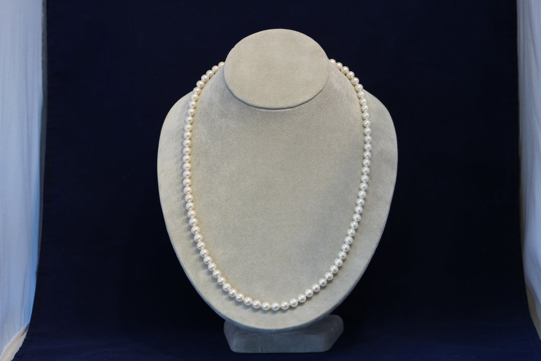 24 Inch Strand of 6.5mm Saltwater Cultured Pearls with a 14k White Gold Clasp