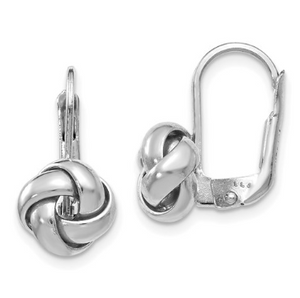 14k White Gold Polished Love Knot Leverback Earrings