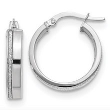 Load image into Gallery viewer, 14k White Gold Polished Glimmer Infused Stripe Hoop Earrings
