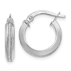 14k White Gold Polished Small Glimmer Infused Hoop Earrings